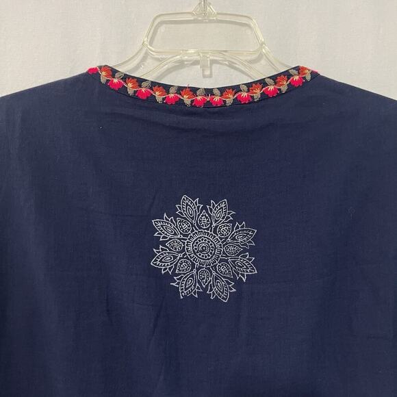Soft Surroundings Paraiso Tunic Women's M Blue Embroidered Floral Cotton - Picture 11 of 15